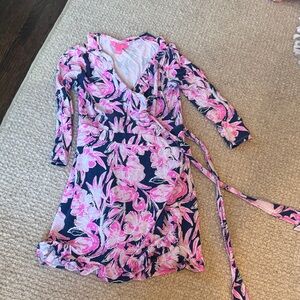 Lily Pulitzer Floral Wrap Dress in Pink and Blue